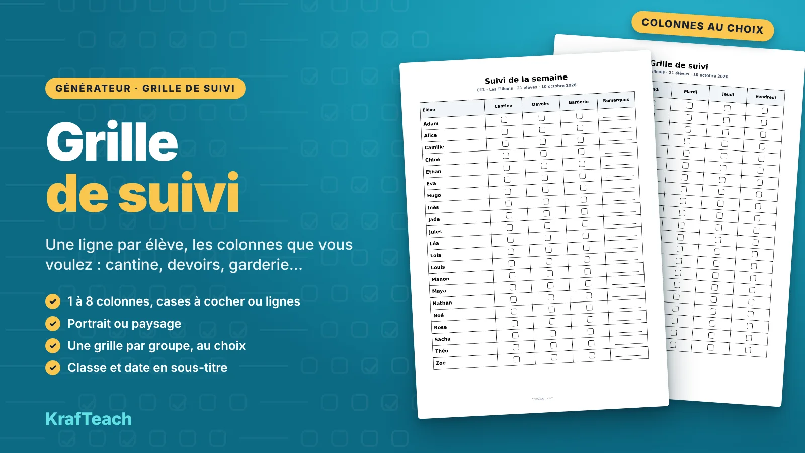 Grille de suivi d'activité