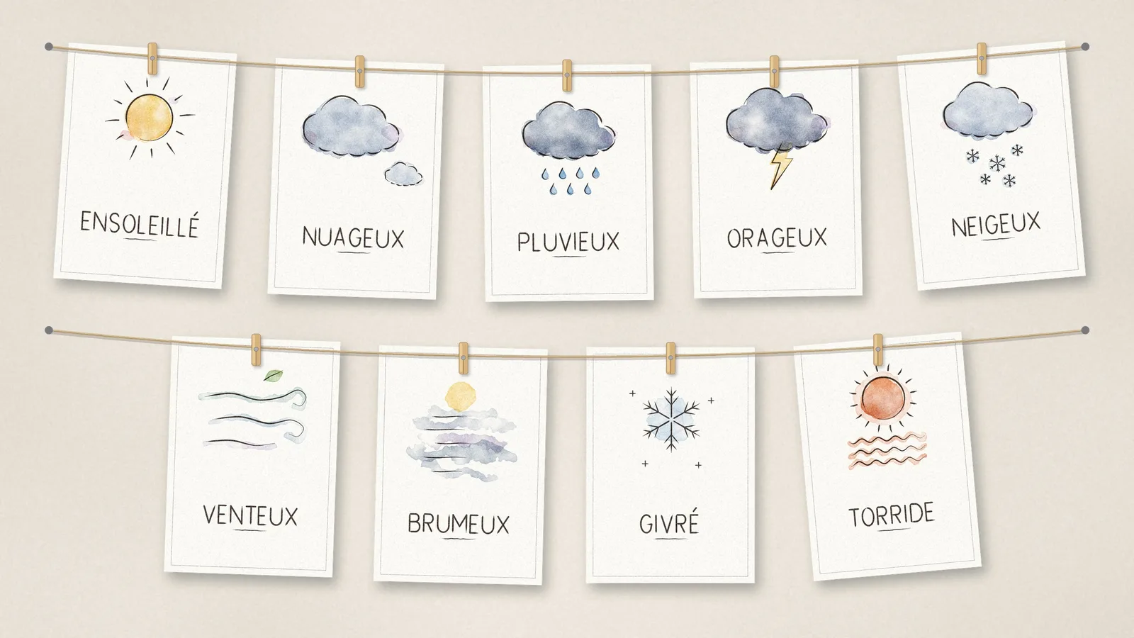 Flashcards de la météo - maternelle