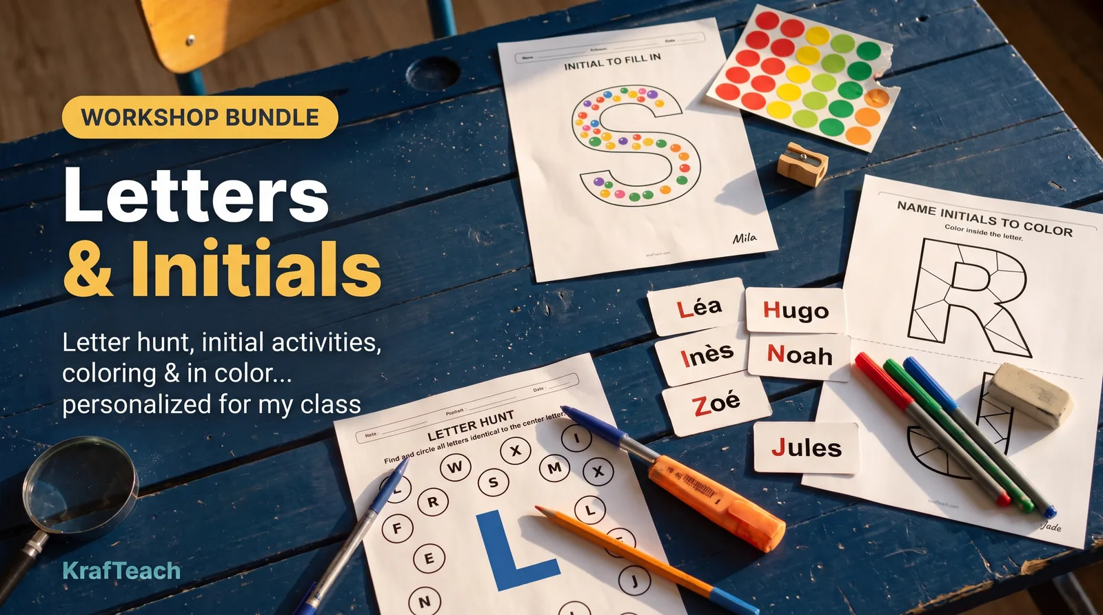 Initials and letters: printable worksheets