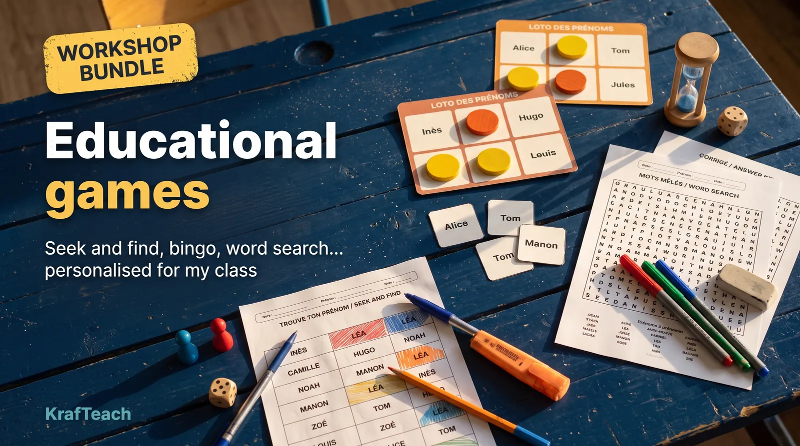 Name games: bingo, dominoes and word search